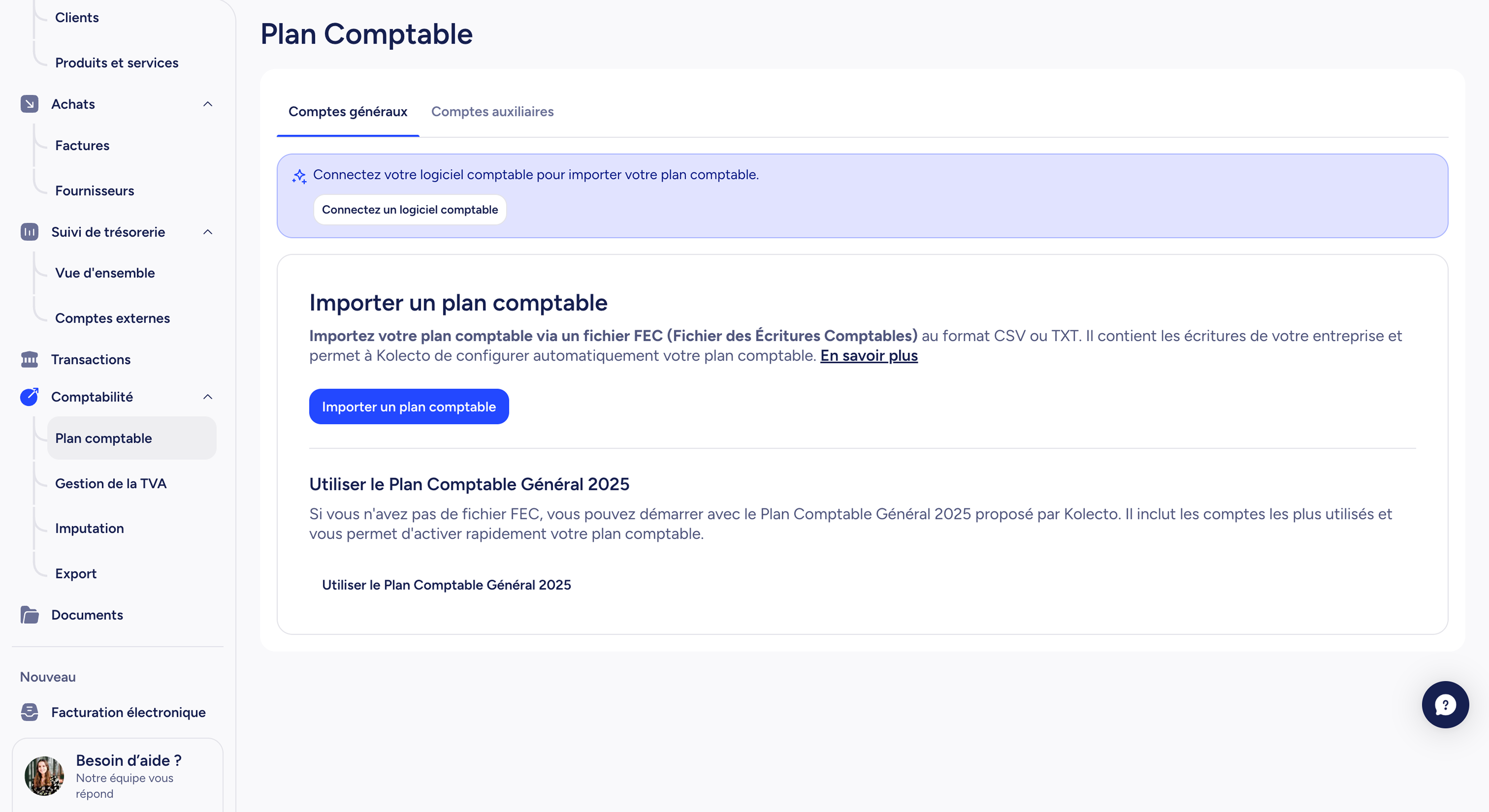 Kolecto — Plan comptable