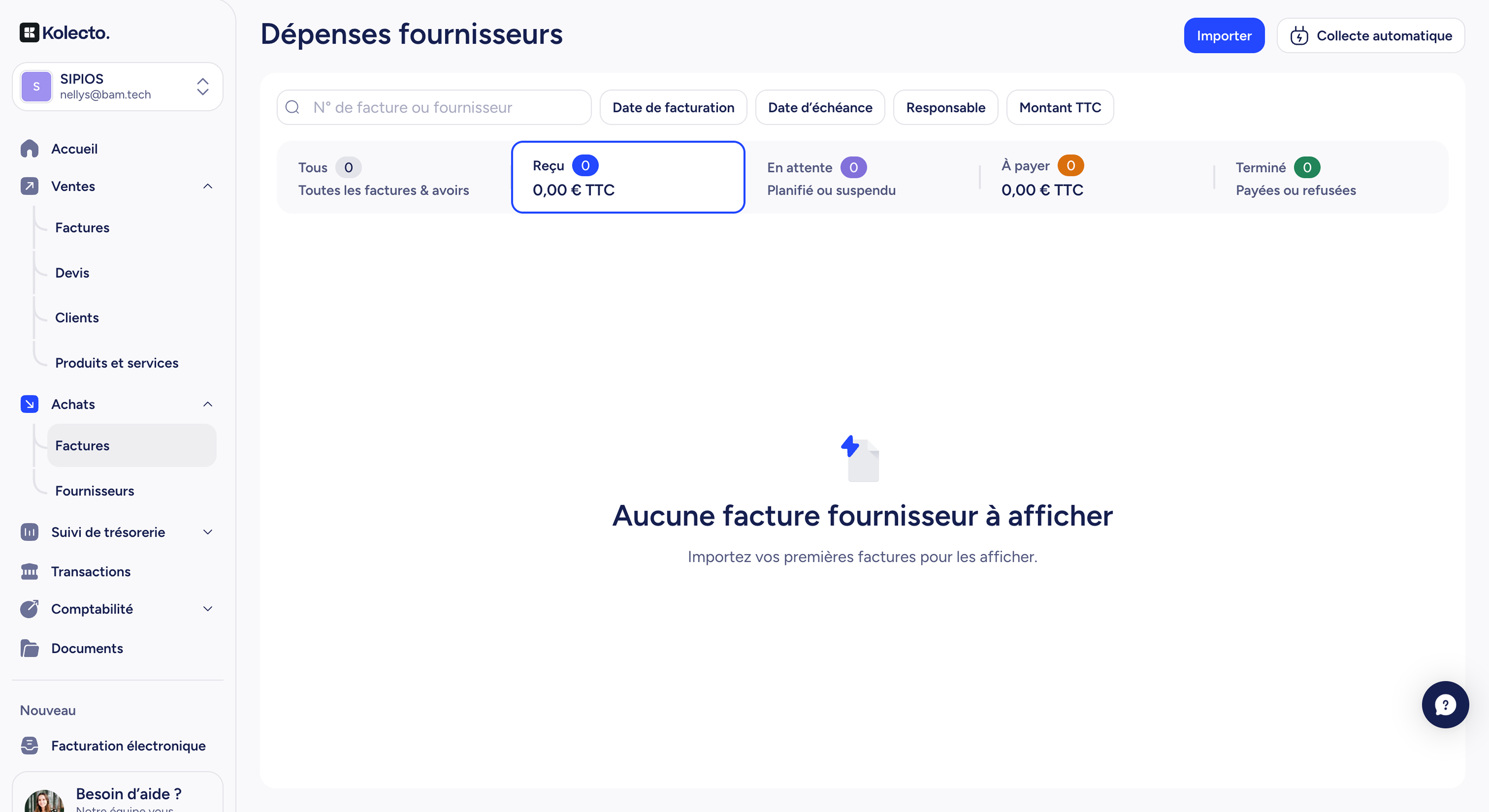 Kolecto — Dépenses fournisseurs